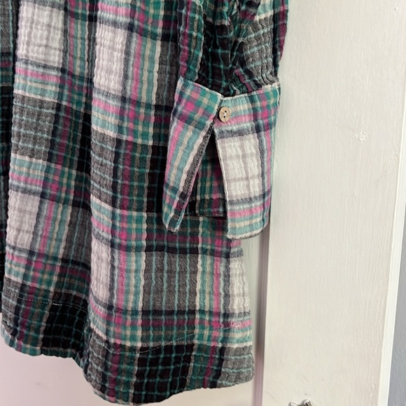 Free People The Voyage Shirtdress Mini. Oversized Pink Grey Turquoise Plaid XS - Picture 14 of 16